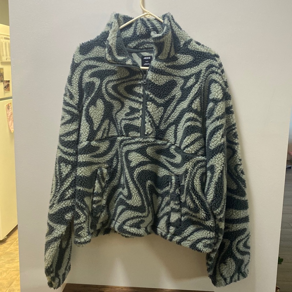 Ardene Green Swirl Half Zip Fuzzy Sweater